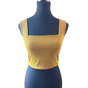 ZARA Ribbed Knit Square Neck Crop Tank Top Pea Green‎ Women's Size M